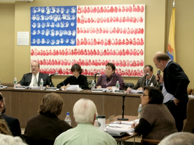 The flag on display at the Hoboken Board of Education