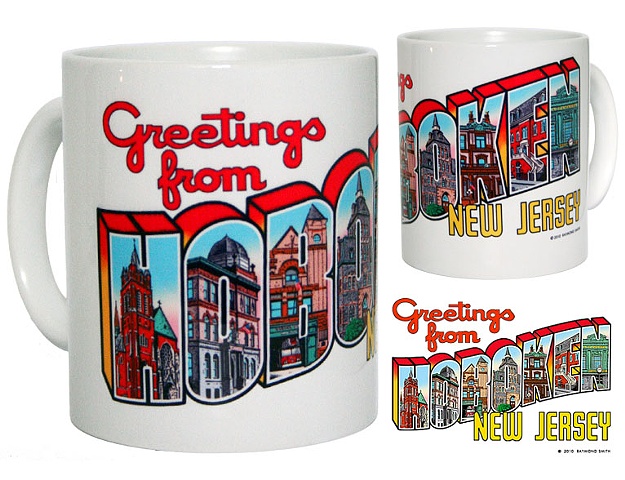 'Greetings from Hoboken,
New Jersey' 
Wraparound Coffee Mug