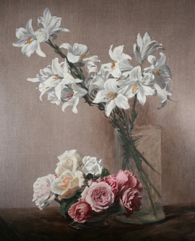 Replica of "Roses and Lillies" by Fantin-Latour