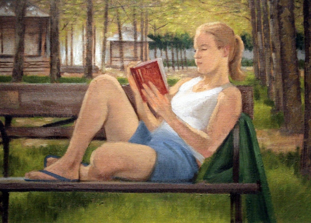Crystal reading on a bench