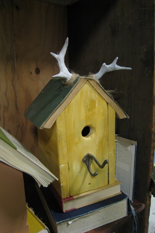 A Book-Topped Birdhouse with Antlers
