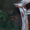 close up of bench armrest