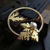 Pressed Leaf Frame Brooch with Freshwater Pearl