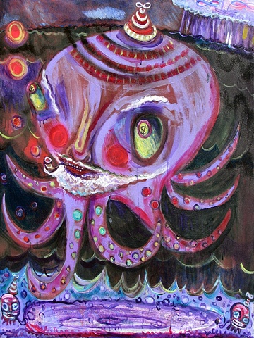 Pyramid Scheme painting:  An Eight Hour, Eight Legged Smoking Santa