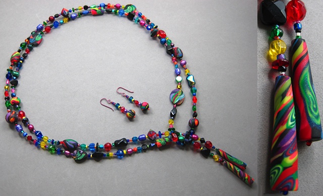 lariat set made with Nancy Denmark's handmade polymer clay beads