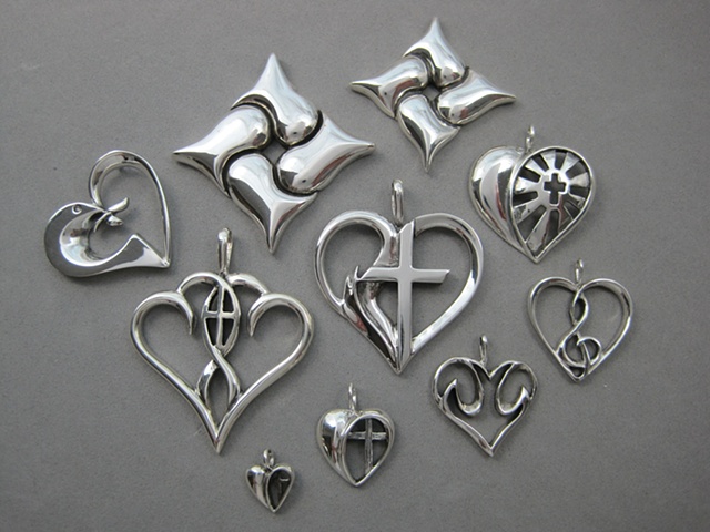 sterling silver heart jewelry with religious theme Nancy Denmark