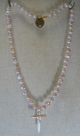 pink freshwater pearls with pearl cross