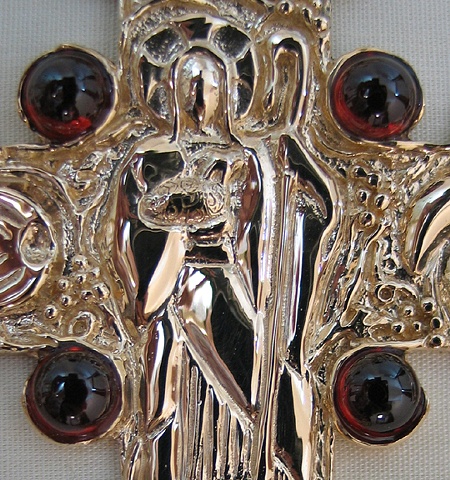 GOOD SHEPHERD WITH GARNET CABOCHONS