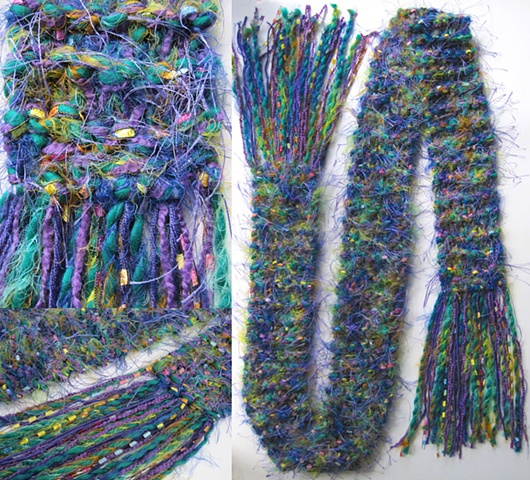 hand knit scarf in Mardi Gras colors