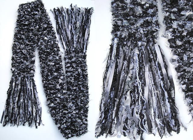 knitted scarf with black, silver, and touch of white