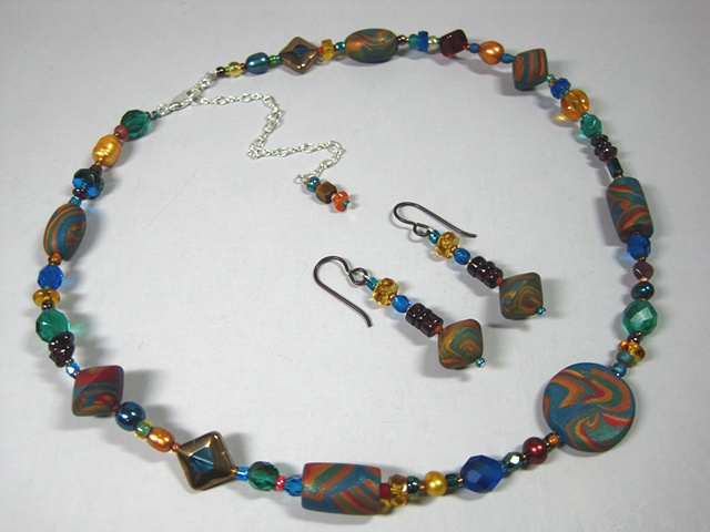 polymer clay beaded necklace set Nancy Denmark