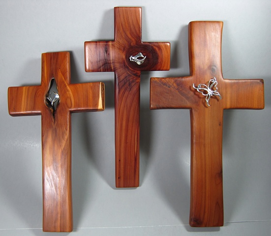 3 CEDAR CROSSES WITH STERLING SYMBOLS