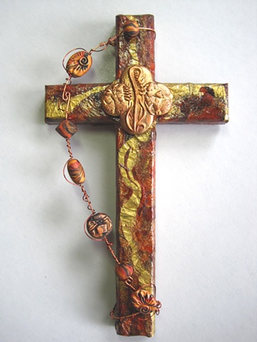 FEED MY SHEEP 
BROWN & GOLD COLLAGE CROSS