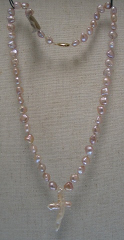 peach freshwater pearl strand with pearl cross