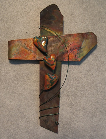TEAL PATINA 3 HEARTS 