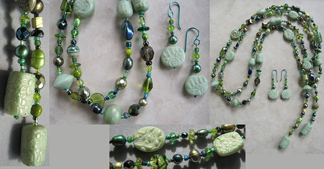 beaded lariat with polymer clay feature beads
