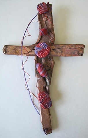 copper wall cross with polymer beads