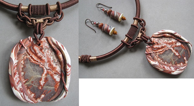 POLYMER PENDANT WITH ROSETTA STONE ON CORD