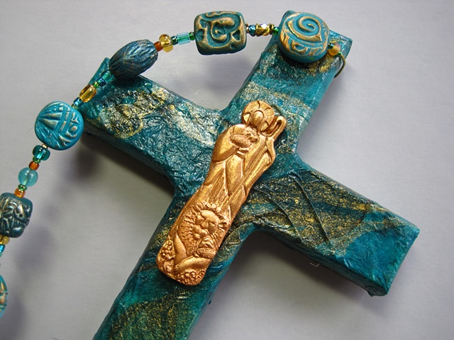 good shepherd on collage wall cross