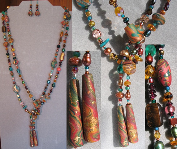 Beaded Lariat in shades of Tourmaline