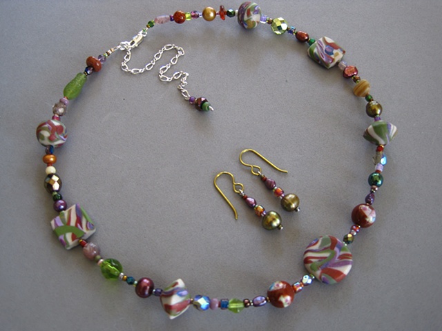 polymer clay beaded necklace