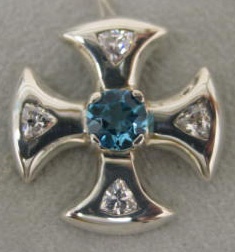 H41 SMALL CANTERBURY CROSS W/ BLUE TOPAZ & CZ'S