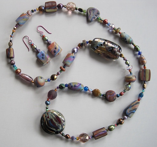 lampwork and polymer clay beaded necklace