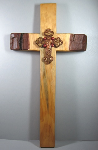 GOOD SHEPHERD BUDDED CROSS 
POLYMER CLAY ON PINE CROSS
FULL VIEW