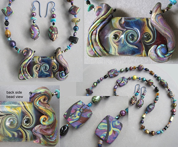 polymer clay and lampwork glass beaded necklace set