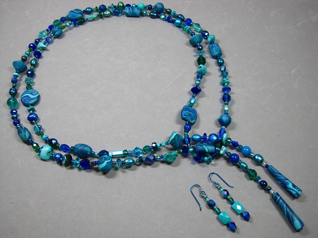 handmade polymer clay beaded lariat set by Nancy Denmark