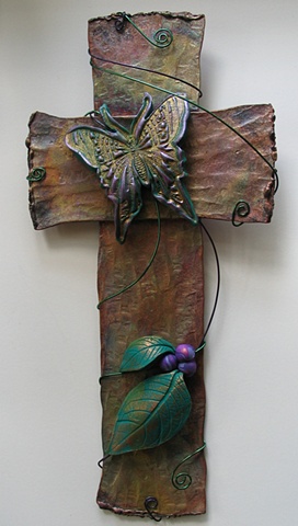 TEAL & PURPLE BUTTERFLY & LEAVES