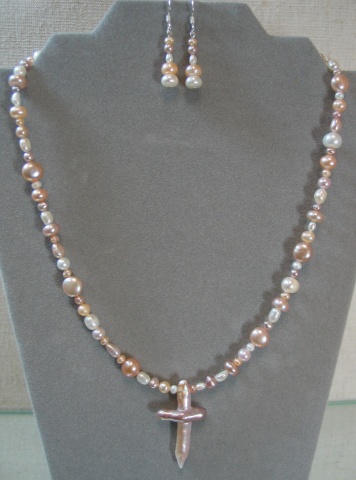 MIXED PEARLS WITH PEARL CROSS (SOLD)