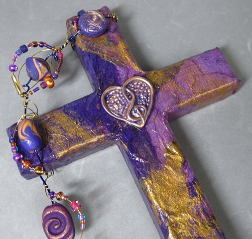 Heart With Treble Clef_ polymer clay symbol design_ on collage wall cross