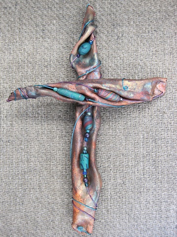 polymer clay beads embellishing copper cross
