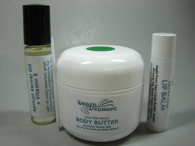 body butter, lip balm, oil set