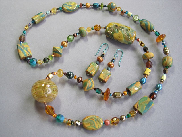 lampwork glass with polymer beaded necklace