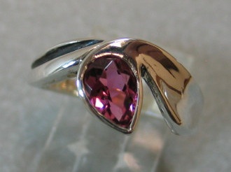 PEAR SHAPE PINK TOURMALINE IN STERLING RING