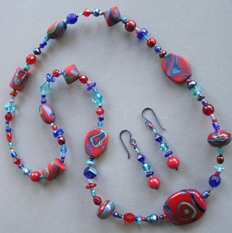 lampwork glass and polymer clay beaded necklace