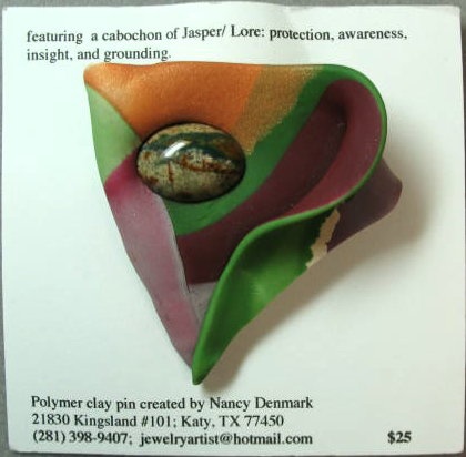 POLYMER CLAY PIN W/ JASPER CABOCHON