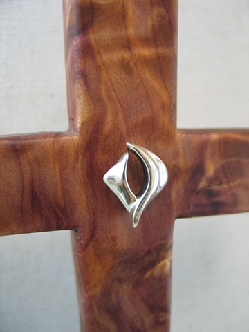 free standing cedar cross with sterling silver descending dove