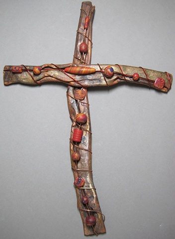 copper wall cross with polymer beads