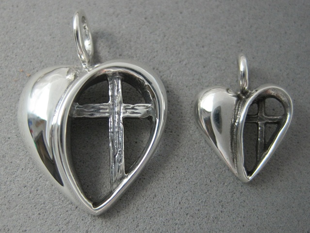 heart with cross silver pendant