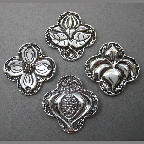 botanical symbols in quatrefoil pendants sterling silver Nancy Denmark