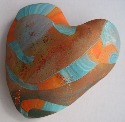 TURQUOISE ORANGE & BROWN HAND HEART
