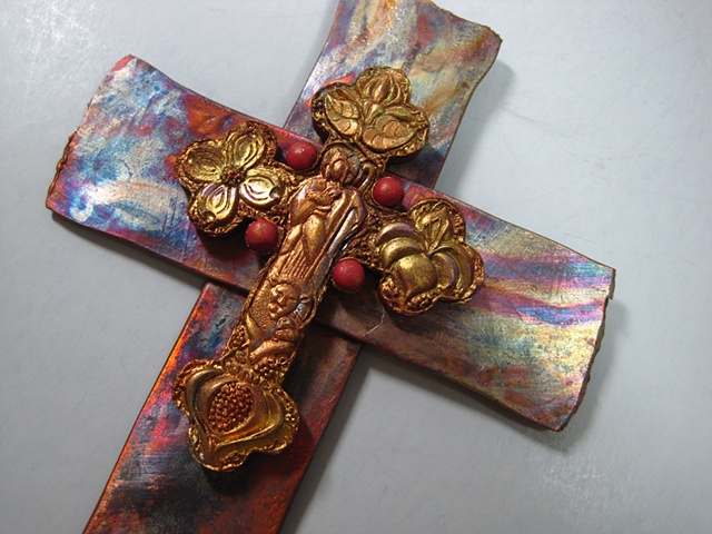 copper wall cross with good shepherd symbolism by Nancy Denmark
