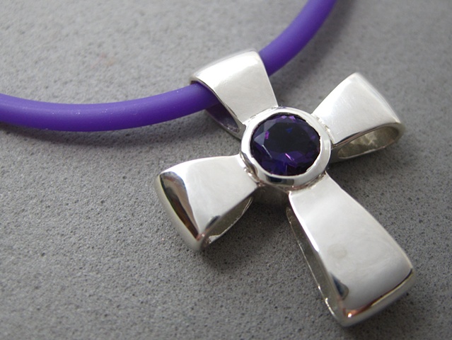 sterling silver ribbon cross with amethyst gemstone Nancy Denmark