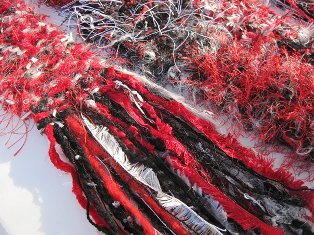 RED, BLACK & WHITE ART SCARF CLOSE UP (SOLD)