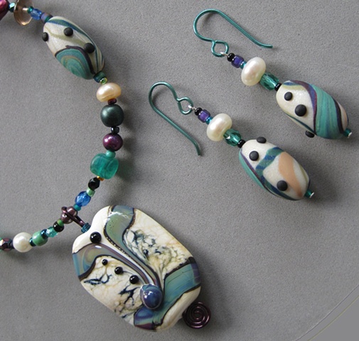 lampwork pendant on polymer bead necklace
