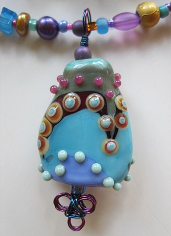 lampwork bead pendant on beaded necklace