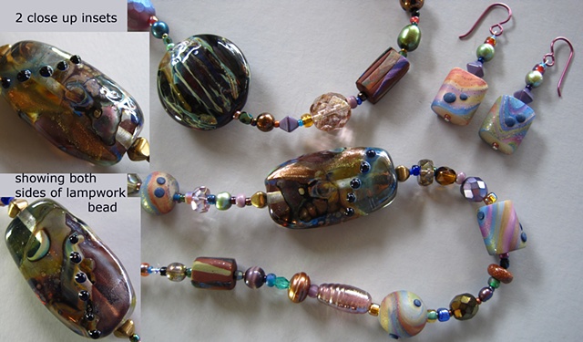 lampwork glass & polymer clay beaded necklace